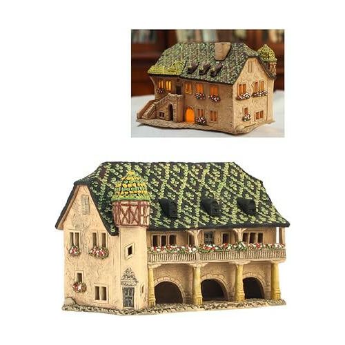 Midene Ceramic Christmas Village Houses Collection - Collectible Handmade Miniature of Historic House Zollhaus in Colmar, Alsace, France - Tea Light Candle Holder, Essential Oil Burner C373AR*