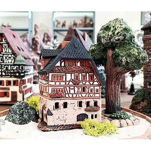 Midene Ceramic Christmas Village Houses Collection - Handmade Miniature of Historic Dürer's House in Nuremberg, Germany - Candle, Cone Incense Holder R250