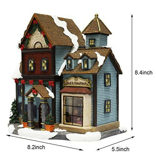 Christmas Village Building, Bed and Breakfast with LED Lights - Battery Operated (not Included) (8.5" H x 8.3" W x 5.5" D)