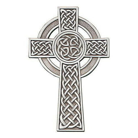 Pewter Irish Knotted Celtic Cross, Religious Wall Decor, 8 Inch