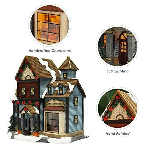 Christmas Village Building, Bed and Breakfast with LED Lights - Battery Operated (not Included) (8.5" H x 8.3" W x 5.5" D)