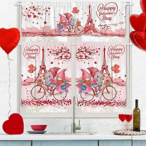 Valentines Kitchen Curtains 3 Piece Set, Valentines Day Gnomes - The European Gift Store