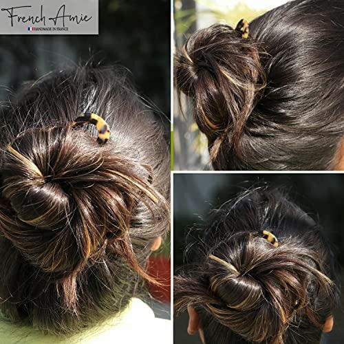 French Amie Slick Tokyo Large 4 1/2" Handmade Cellulose Acetate No Slip Grip Metal Free Chignon U Hair Pin Stick for Women and Girls, Made in France (Tokyo) - The European Gift Store