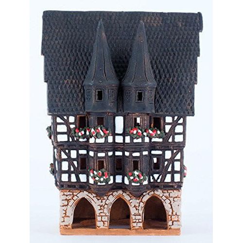 Midene Ceramic Christmas Village Houses Collection - Collectible Handmade Miniature of Town Hall in Alsfeld Tiny House German - Tea Light Candle Holder B210N | The European Gift Store.
