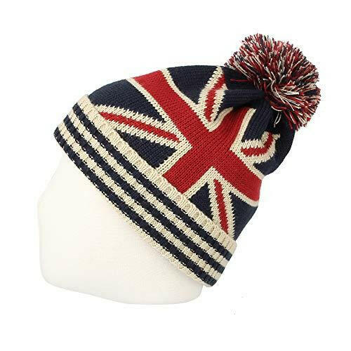 WITHMOONS Union Jack Beanie Hat British Toque Winter Pom Knit Beanies for Men Women JZP0027 (White)