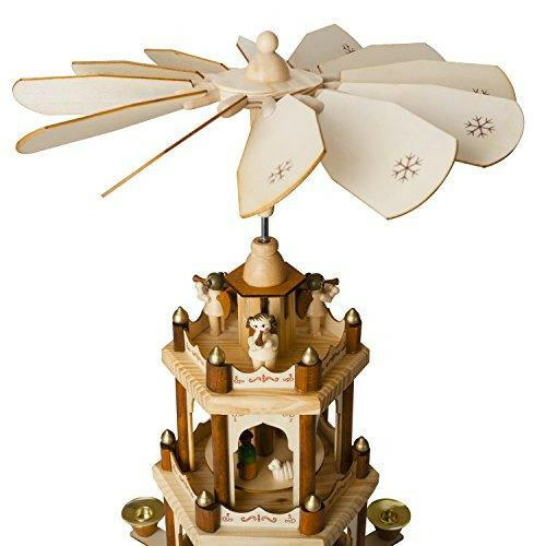 Wooden German Christmas Pyramid - 18 Inches - 3 Tier Carousel - Nativity Play - The European Gift Store
