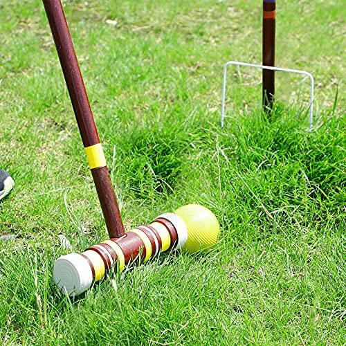 Croquet Set with Wooden Mallets Colored Balls for Lawn, Backyard and Park, 28 Inch
