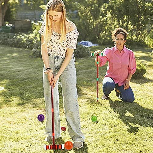 Croquet Set with Wooden Mallets Colored Balls for Lawn, Backyard and Park, 28 Inch - The European Gift Store
