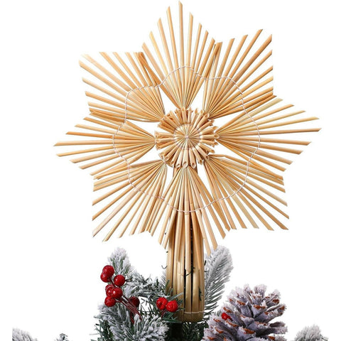 Christmas Straw Star Topper Straw Ornaments Swedish Style Nordic Tree Topper for Christmas Tree