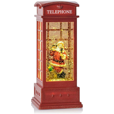 Musical Glittering Water Snow Globe Lantern UK Phone Booth with Santa - The European Gift Store