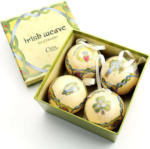 Royal Tara Irish Christmas Ornaments -Plastic, Globe Baubles - Boxed Set of 4 - The European Gift Store