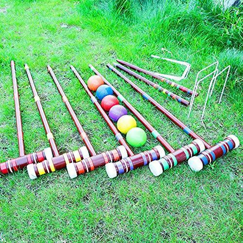 Croquet Set with Wooden Mallets Colored Balls for Lawn, Backyard and Park, 28 Inch - The European Gift Store
