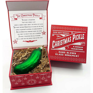 German Christmas Pickle Ornament Tradition Decor - Green Glass Tree Decoration - Gift Boxed with Story & Legend - The European Gift Store