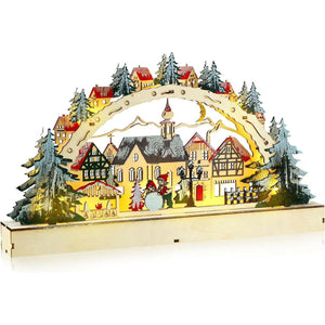 Christmas LED Light Arch Old Town Winter Scene Wooden Christmas Houses Christmas Village Collection Christmas Indoor Decorations for Holiday Displays Desktop Decor, 14.96 x 1.97 x 8.46 Inches - The European Gift Store