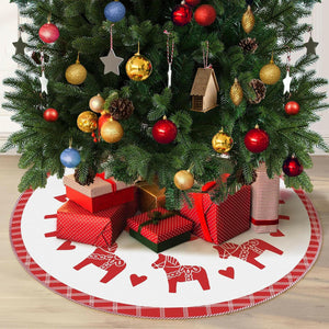 Dala Horse Swedish Folk Art Faux Linen Christmas Tree Skirt 36" - The European Gift Store