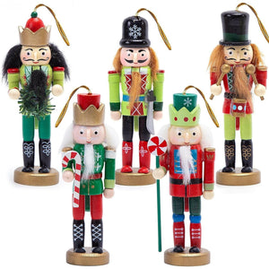 Christmas Nutcracker Ornaments Set, 5PCS Wooden Nutcracker Soldier Hanging Decorations for Christmas Tree Figures Puppet Toy Gifts
