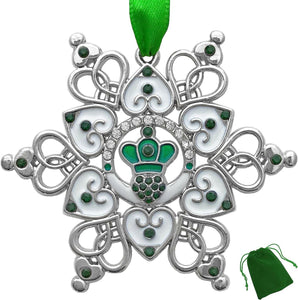 Irish Ornament - Claddagh Ornament - Irish Snowflake Ornament - Filigree Metal and Jewels - The European Gift Store